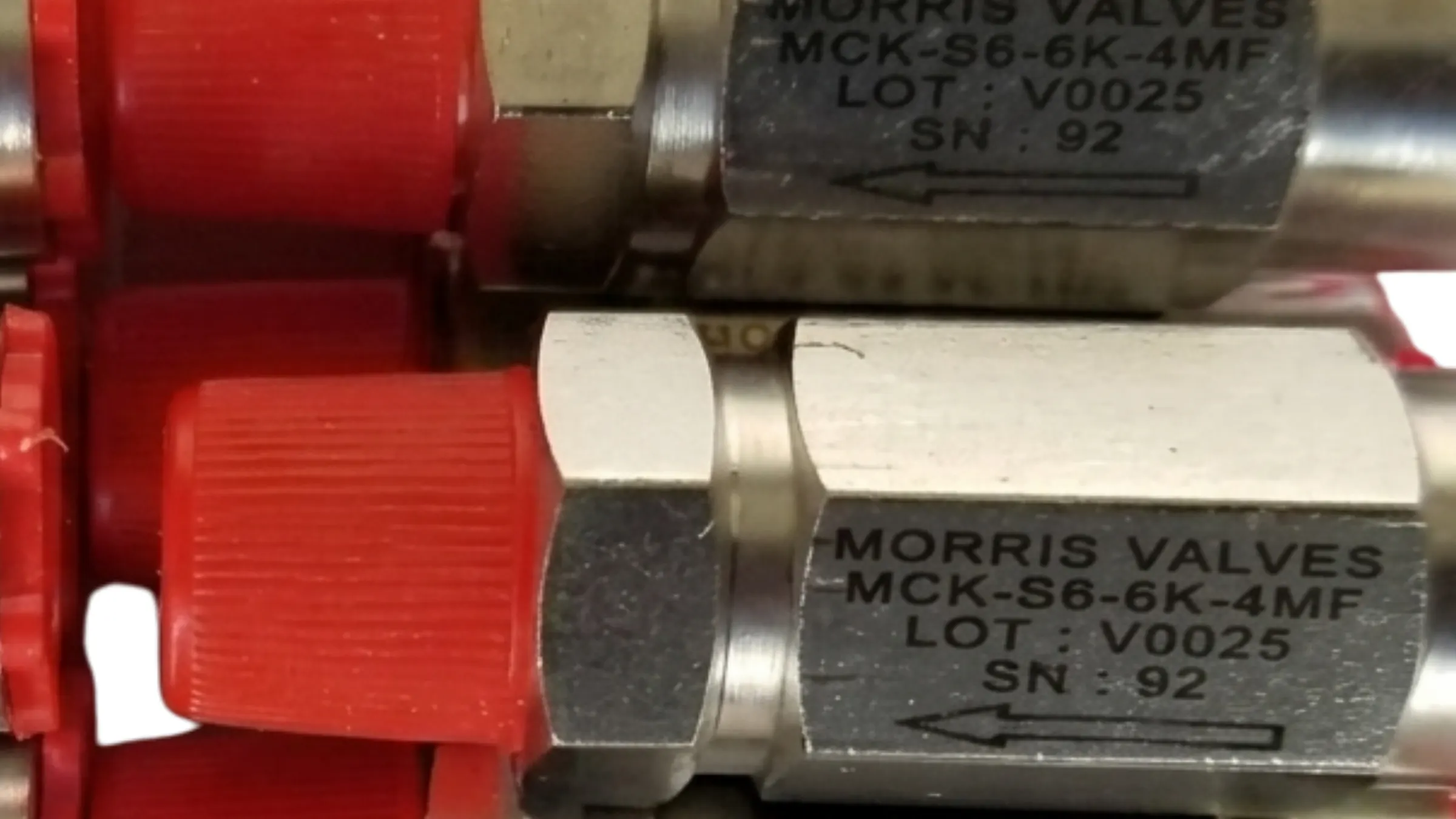 Morris Valves in-line check valves with laser-marked model and lot traceability